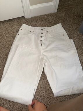 Denim Forum White Straight-Leg High-Rise Jeans